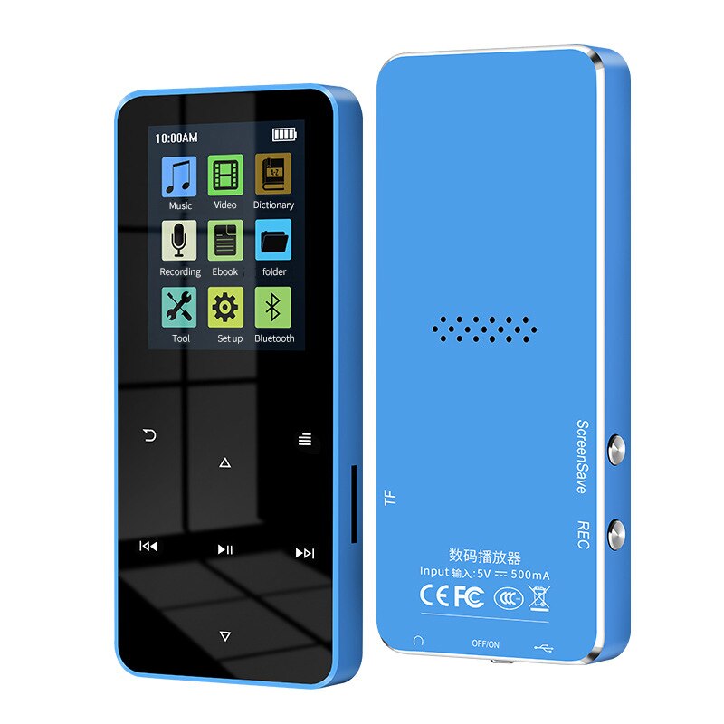 Portable Metal Touch MP3 MP4 Music Player Bluetooth-commpatible E-Book Video Player Support TF Card Touching Screen Music Player: Blue / 32GB