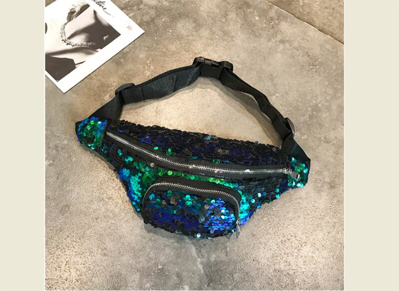 Women Waist Packs Girls Sequins Glitter Bag Fanny Pouch Hip Purse Satchel Chest Casual Ladies Handbags: A