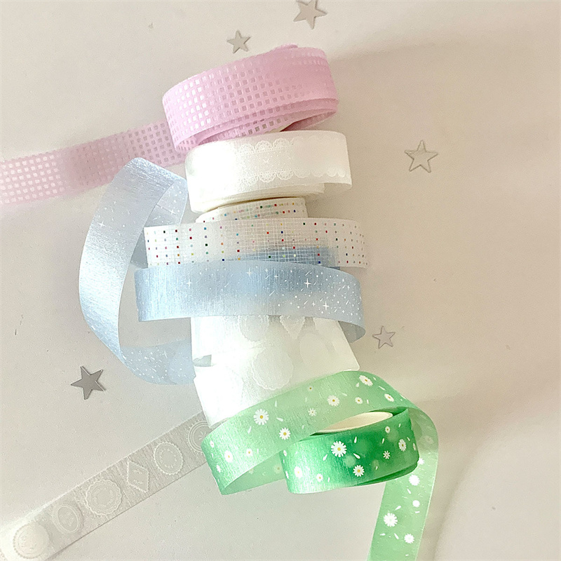 1 rollo de cinta Washi de flores exquisita brillante de 3m, cinta adhesiva decorativa DIY para chica, caja de para estudiantes, cinta de embalaje, papelería