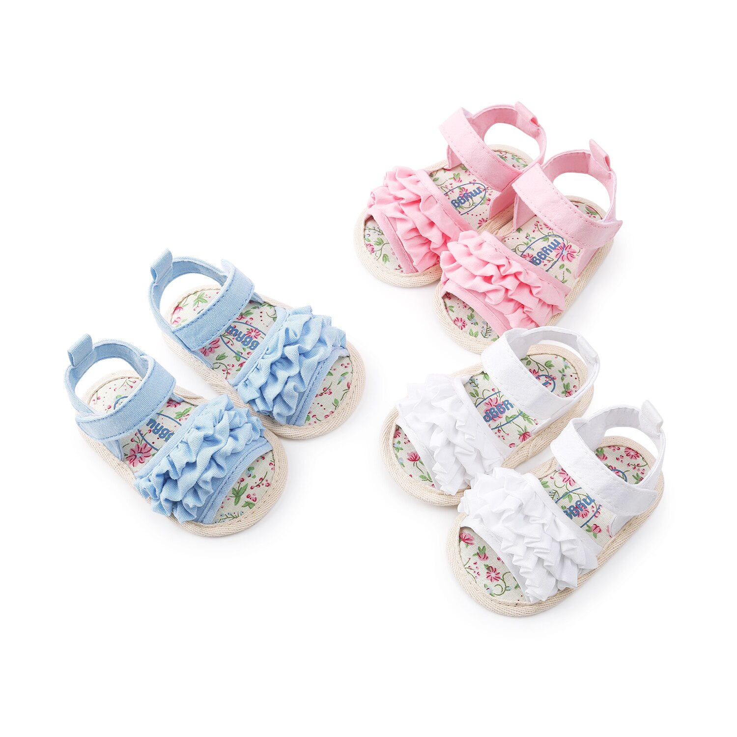 Sandalias de verano para bebés, niños pequeños, recién nacidos, sandalias con flores para niñas, zapatos de cuna casuales con volantes florales, primeros andadores 0-18M