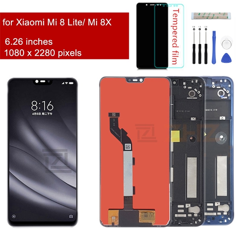 Per Xiaomi Mi 8 Lite LCD Display Touch Screen Digitizer Assembly con cornice del display per Mi 8 lite parti di riparazione