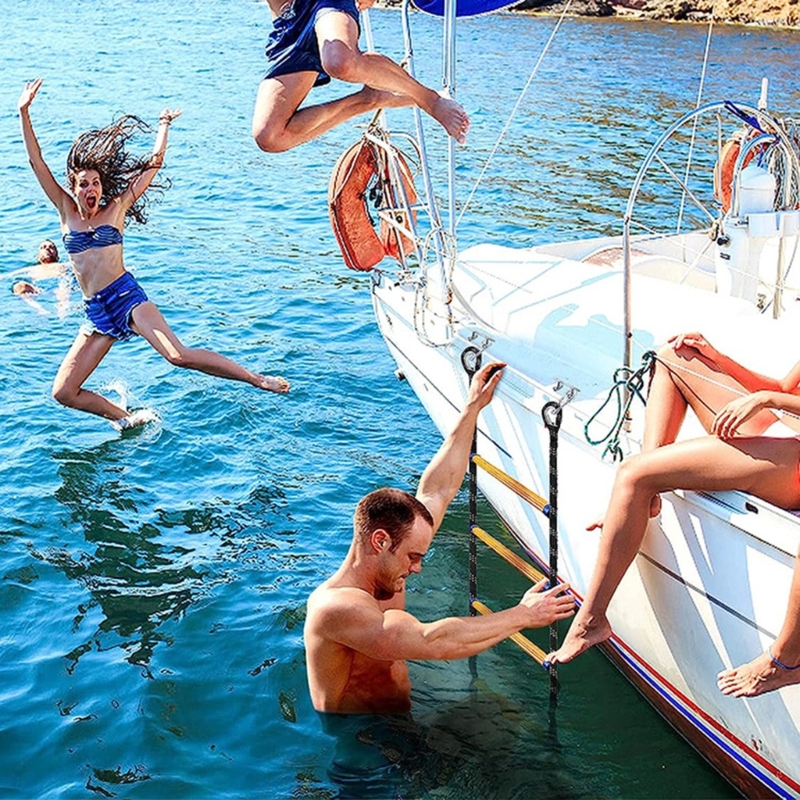 4 Step Boat Rope Ladder, Marine Rope Ladder for Inflatable Boat Kayak Motorboat Canoeing, Portable Rope Boarding Ladder