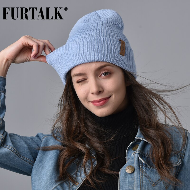 Furtalk uld beanie hat til kvinder vinter forår strikket motorhjelm hatte til kvinder strømpe cap kvindelige piger skullies beanies
