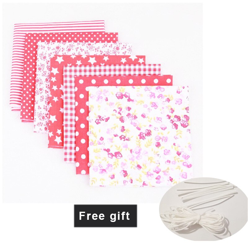 7pcs/lot Patchwork DIY Sewing Mixed Style Floral Print Cotton Fabric Cloth Crafts Bundle Sewing Material 25x25cm: red