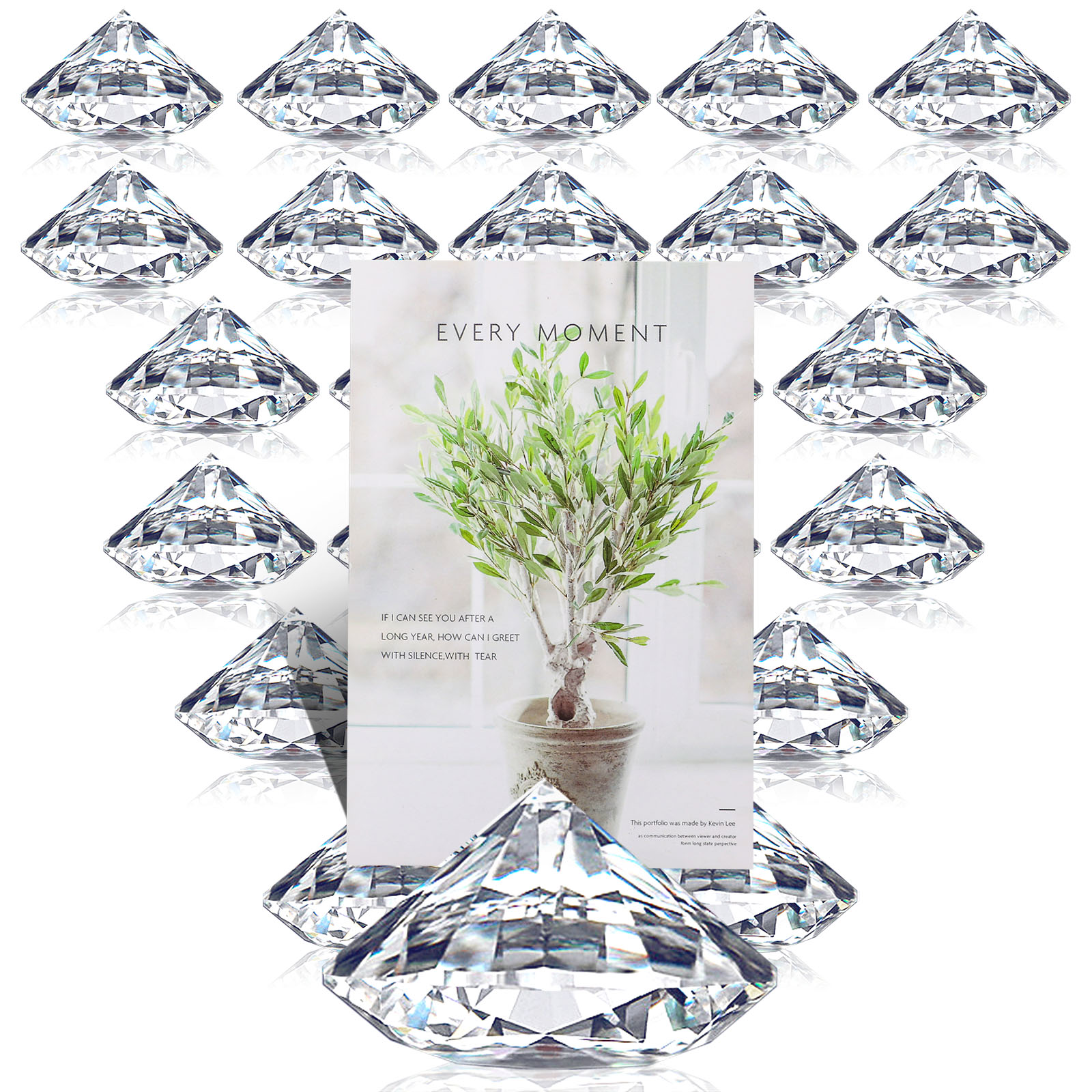Diamant Plaats Kaarthouders Acryl Tafel Nummer Houders Crystal Wedding Tafel Kaart Staat Voor Party Bruiloft Tabel Decor 24Pcs: Default Title
