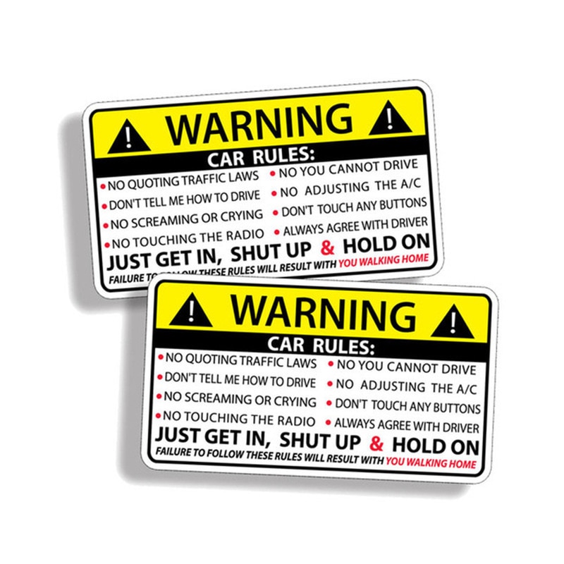 2 Stuks 10.2 Cm * 5.7 Cm Auto Veiligheidswaarschuwing Regels Decal Pvc Auto Sticker