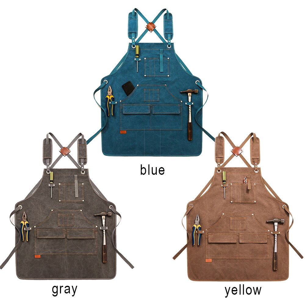 Woodworking Aprons Heavy Duty Waxed Canvas Work Apron with Pockets for Garden Carpenter Blacksmith Shop Apron