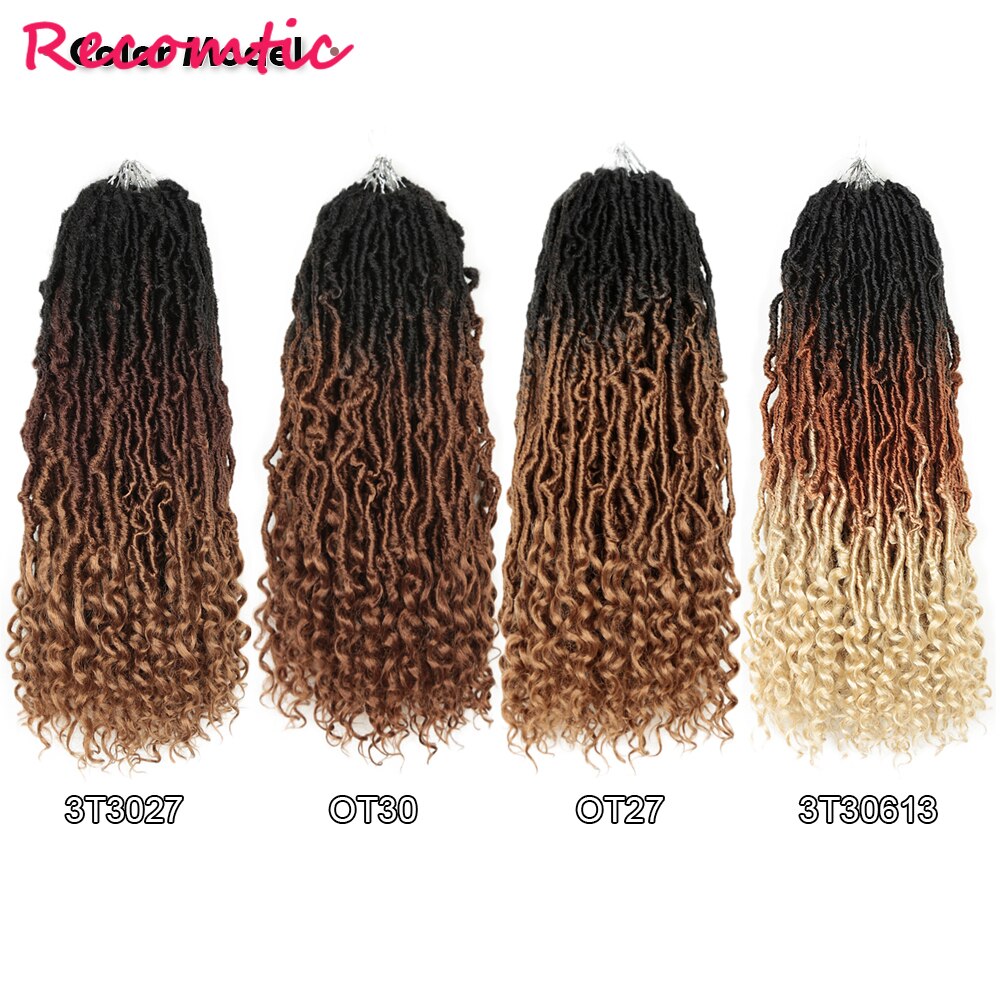 Recomtic 20inch Natural Synthetic Hair Extensions Goddess Nu Locs Crochet Braids Heat Resistant For Black Women