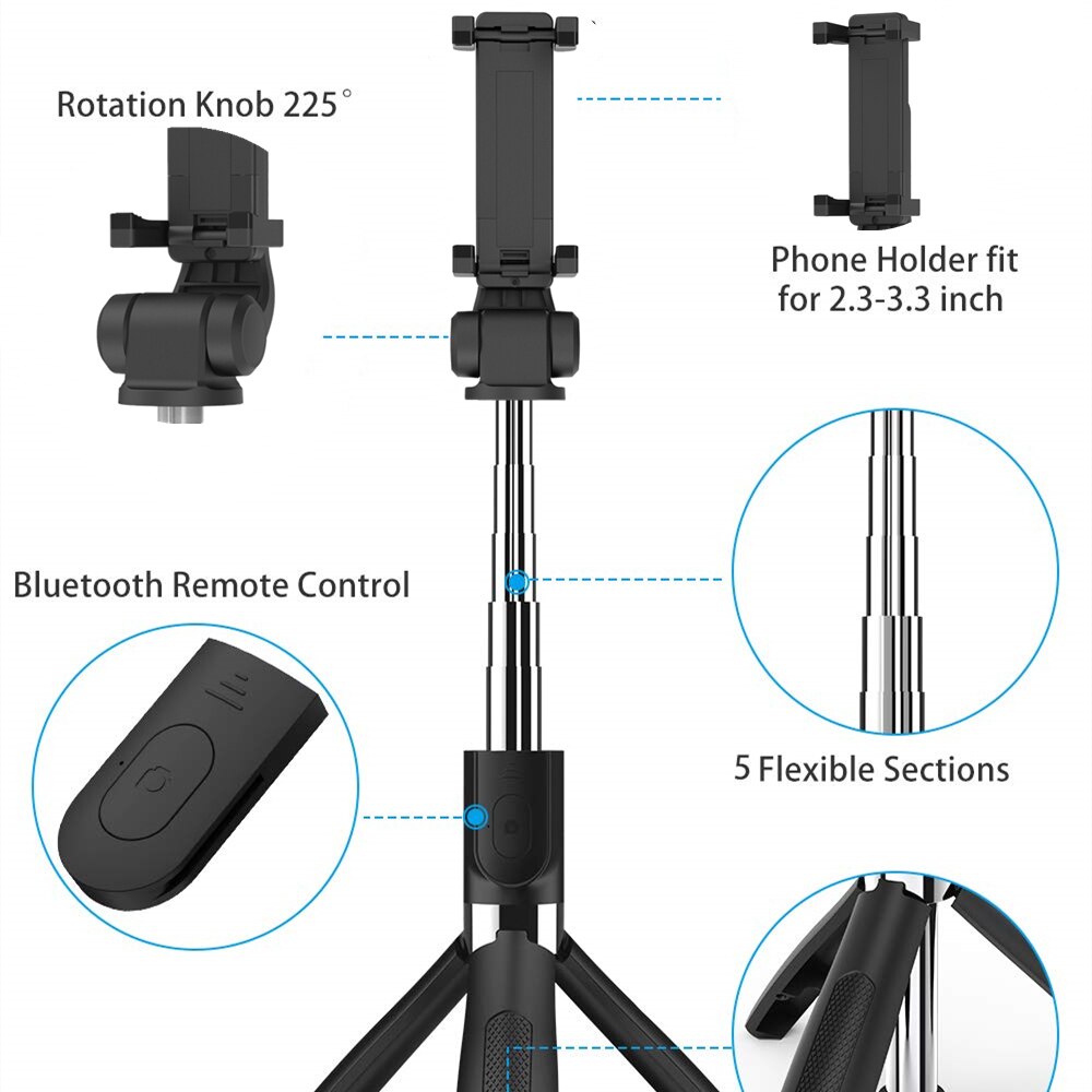 Wireless Bluetooth Selfie Stick Tripod, Foldable Tripod and Monopod with Remote Shutter, Suitable for Iphone Samsung Huawei
