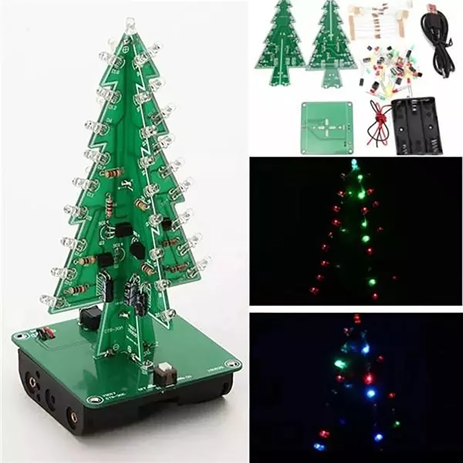 tridimensional 3D árbol de Navidad Kit con luz LED DIY rojo/verde/amarillo RGB LED Flash Kit de circuito electrónico Fun Suite # y30