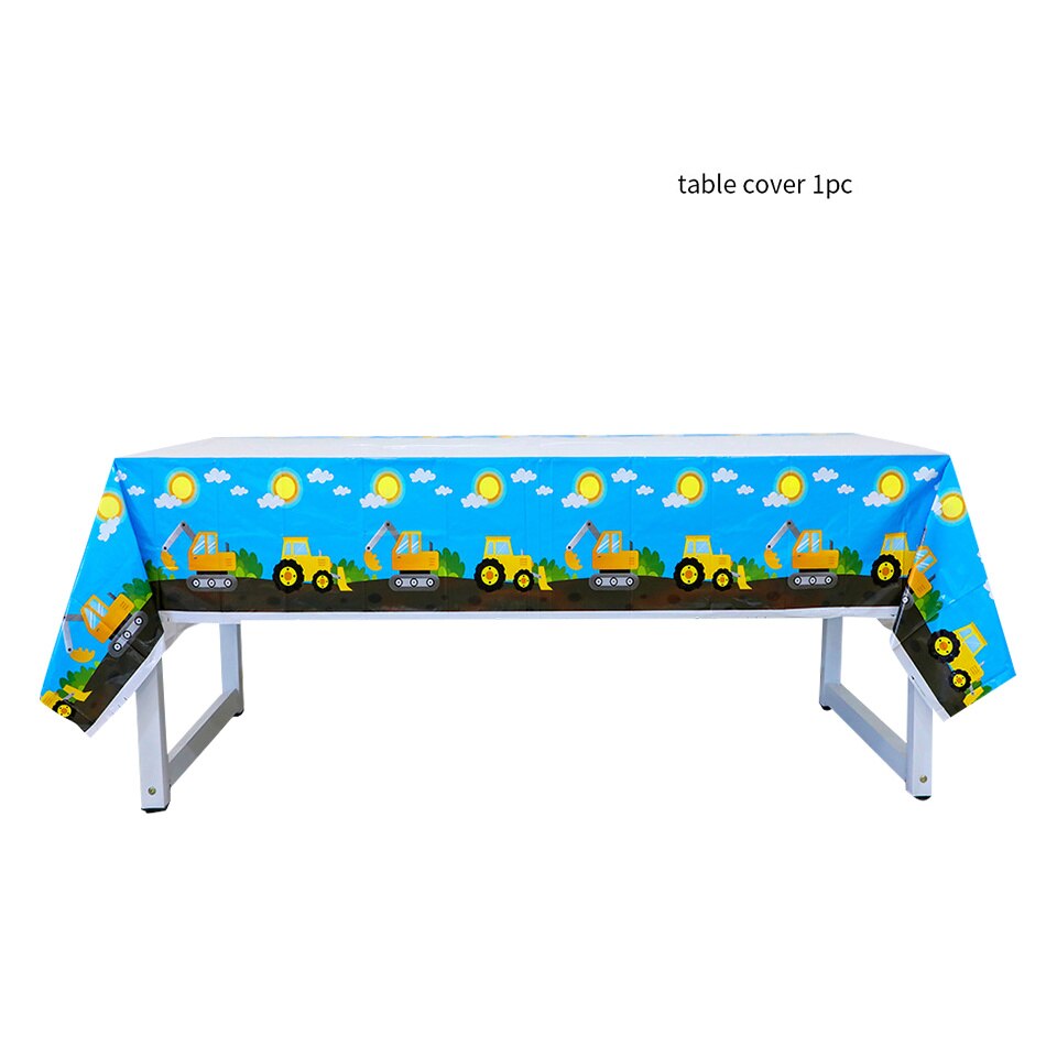 1set Carton Construction Pelle Bulldozer Jetable Vaisselle Assiettes En Papier Tasses pour garçon Joyeux Anniversaire Fête Décoration D&#39;approvisionnement: 1pc tablecloth