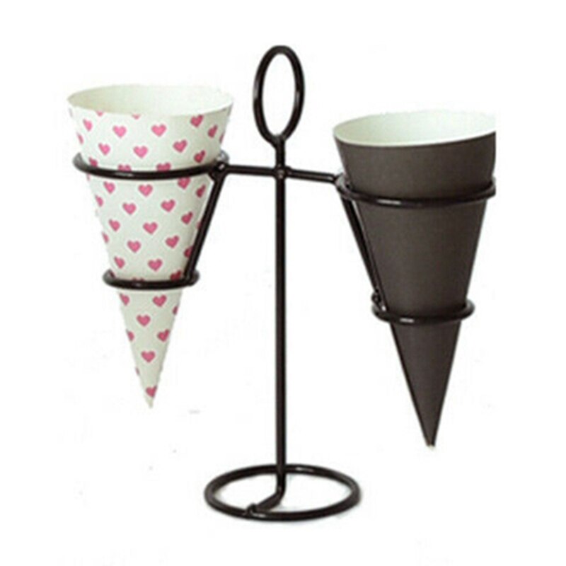 Czarny żelazny stożek lody stojak stożek stożek stojak mini lody bukiet stojak