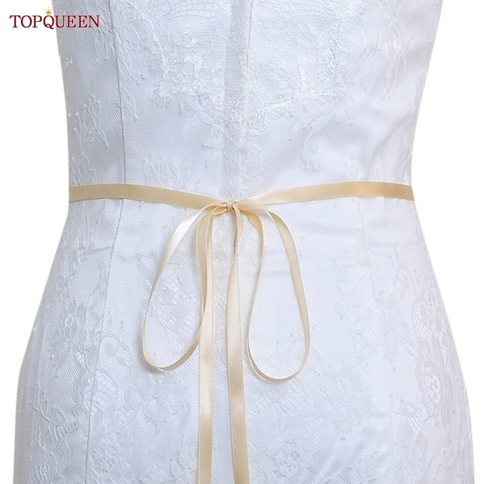 TOPQUEEN-Cinturón de lujo para novia, faja con apliques de diamantes de imitación para vestido de boda, cinturones de joyería, cinturón de Vestido plateado brillante, S437-S: champagne ribbon