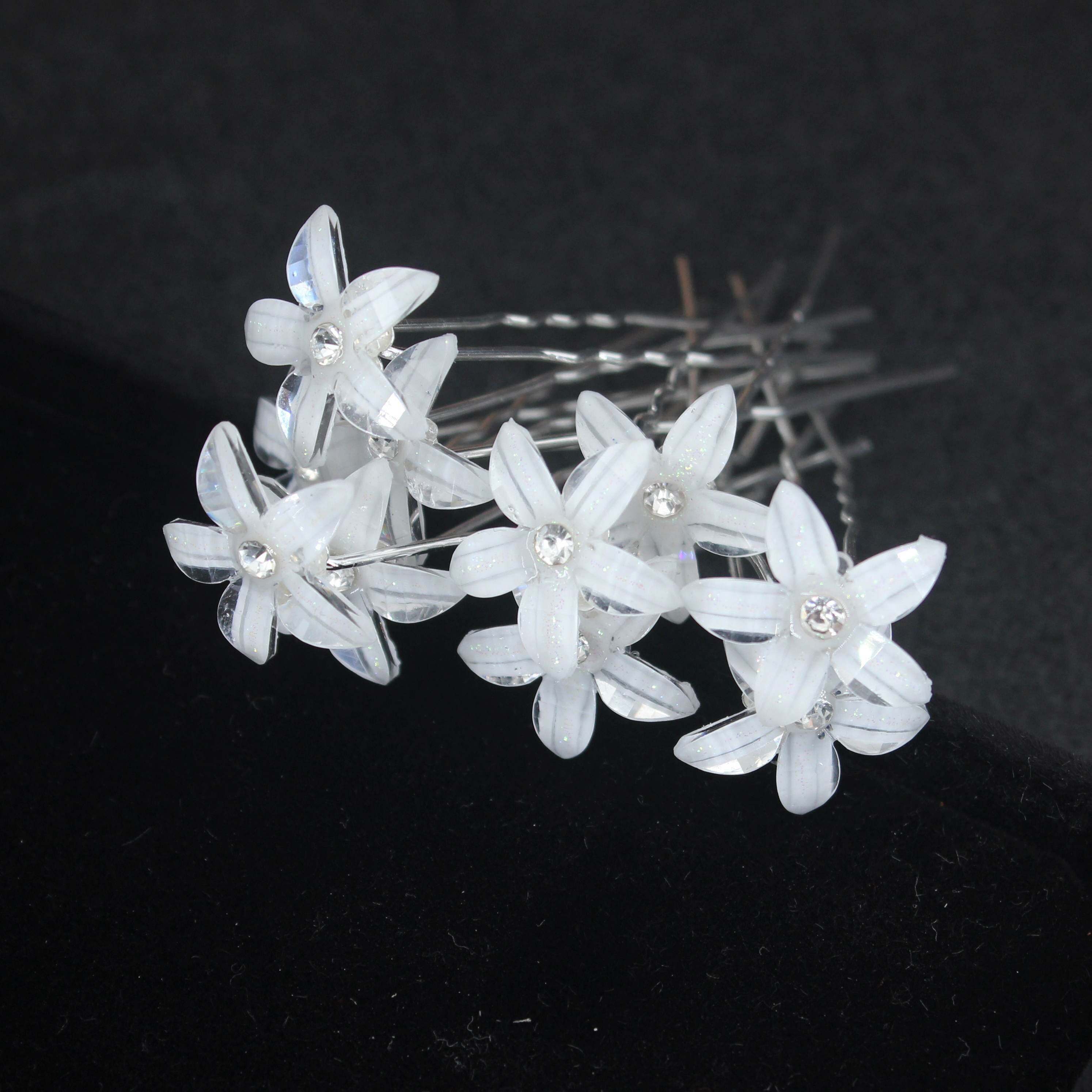 Women Simulated Pearl Hairpin U Shape Metal Barrette Clip Wedding Bridal Hair Accessories Wedding Hairstyle Tools: 10PCS Crystal flower