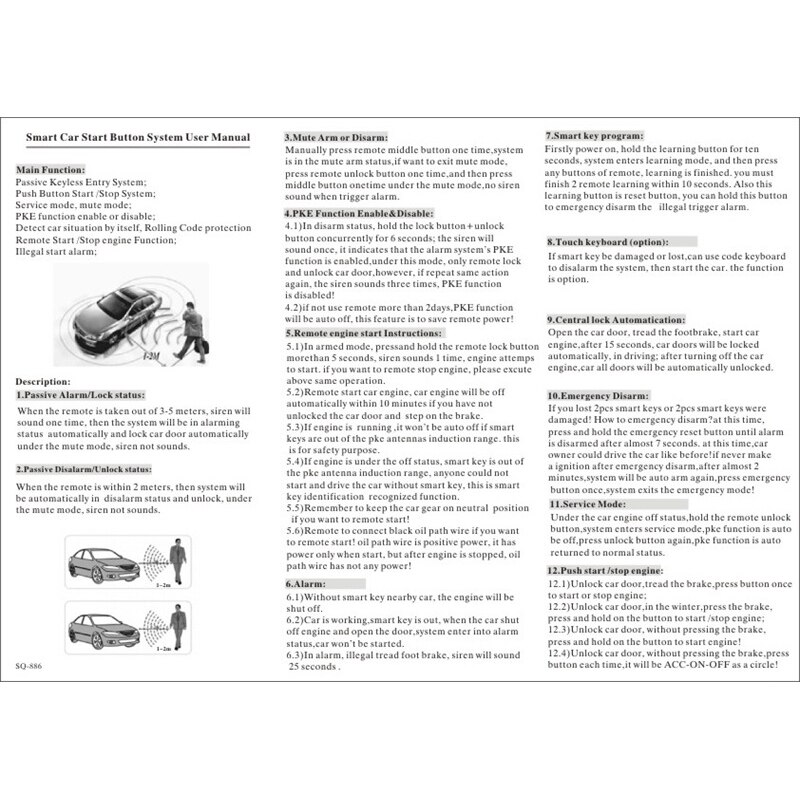 Auto Sensor Unlock Keyless Entry System Remote Control Engine Push Start Stop Button Central Locking Car Alarm With Autostart