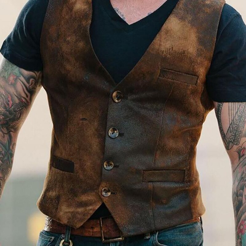 Colorblock Suit Vest Men Victorian Steampunk Casual Mens Waistcoat Gentleman Wedding Slim Vest Cool Men Gilet 3XL