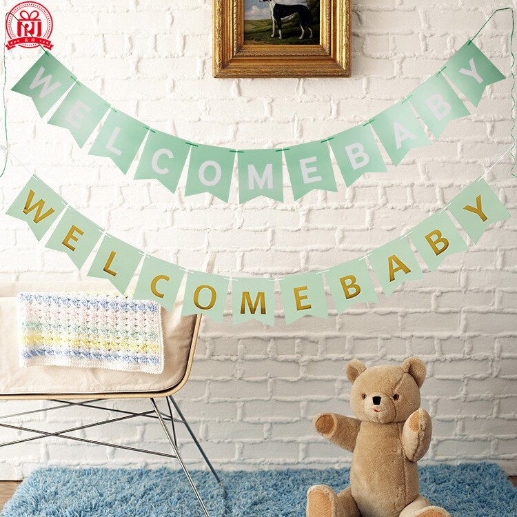 Guirlande de fête avec lettres de bienvenue pour bébé, décoration de réception pour bébé, queue de voilier en papier, bannière bronzante, fournitures de mise en page de fond