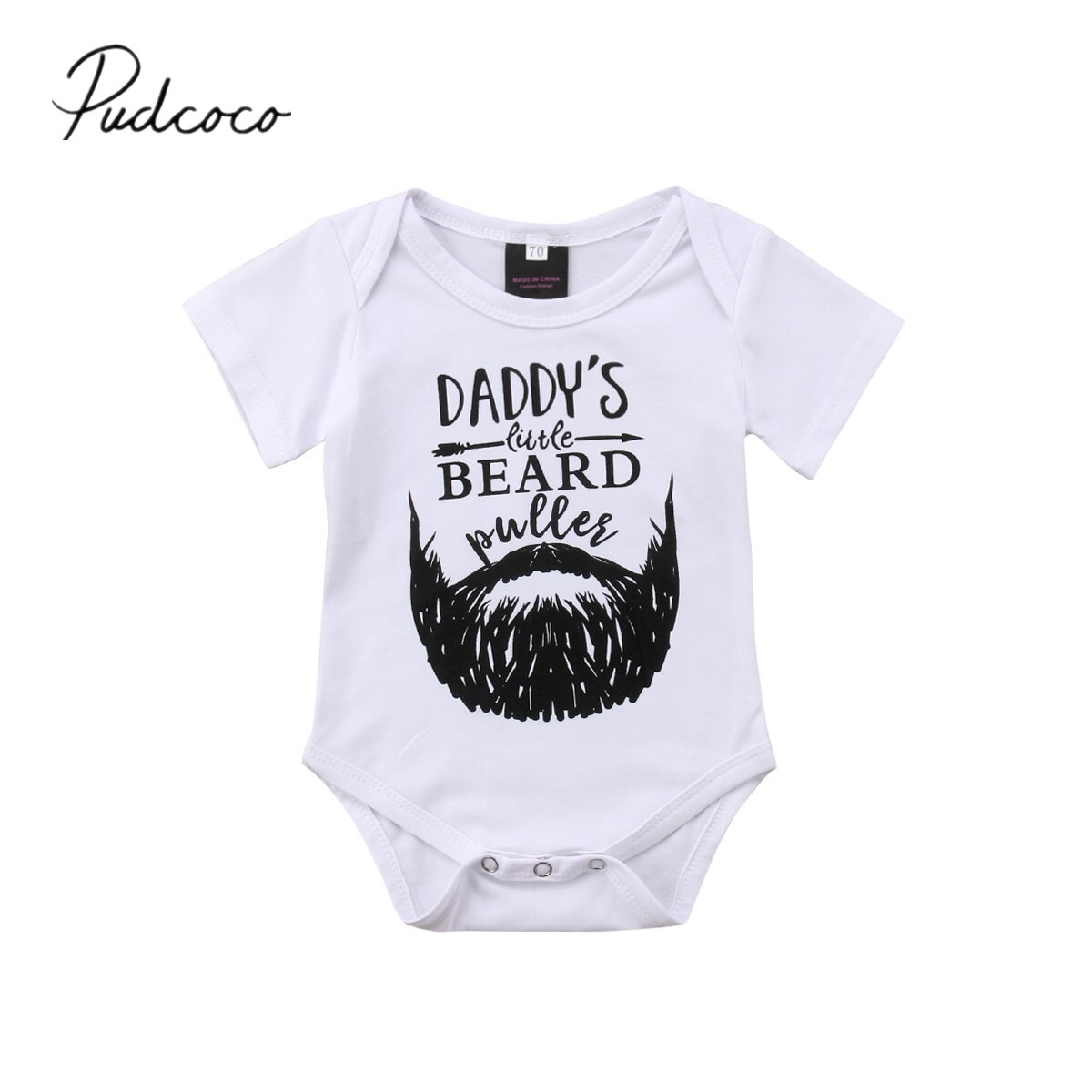 2018 di Marca Nuovo bambino Del bambino Delle Ragazze Dei Ragazzi corpo e Tutine Manica Corta papà'S BARBA Stampa di Cotone Bianco Tute e Tute da Palestra corpo e Tutine vestito 0- 18 m