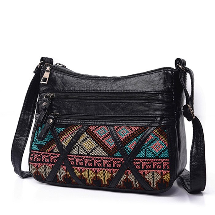 Annmouler Brand Women Crossbody Bag Soft Shoulder Bag Washed Leather Women Purse Patchwork Small Bag Tribal Flap Bag: Color No 1