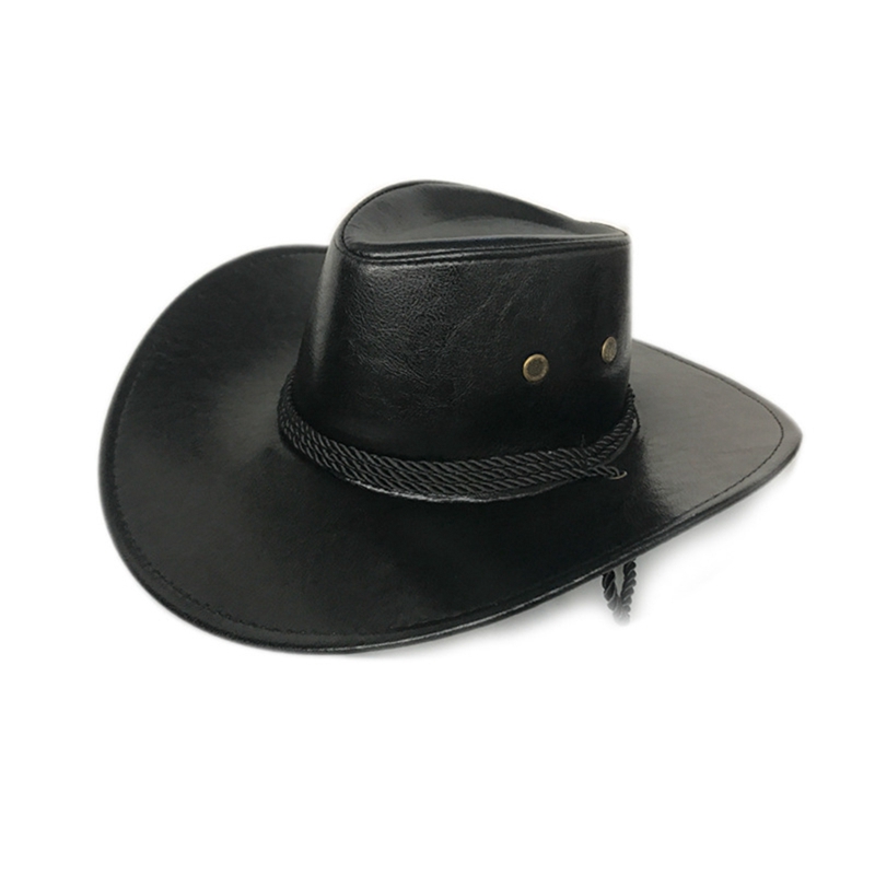 PU Leather Cowboy Hat Wide Brim Solid Color Caps For Gentleman Casual Travel Fancy Party Male Female Cowgirl Hats Cap