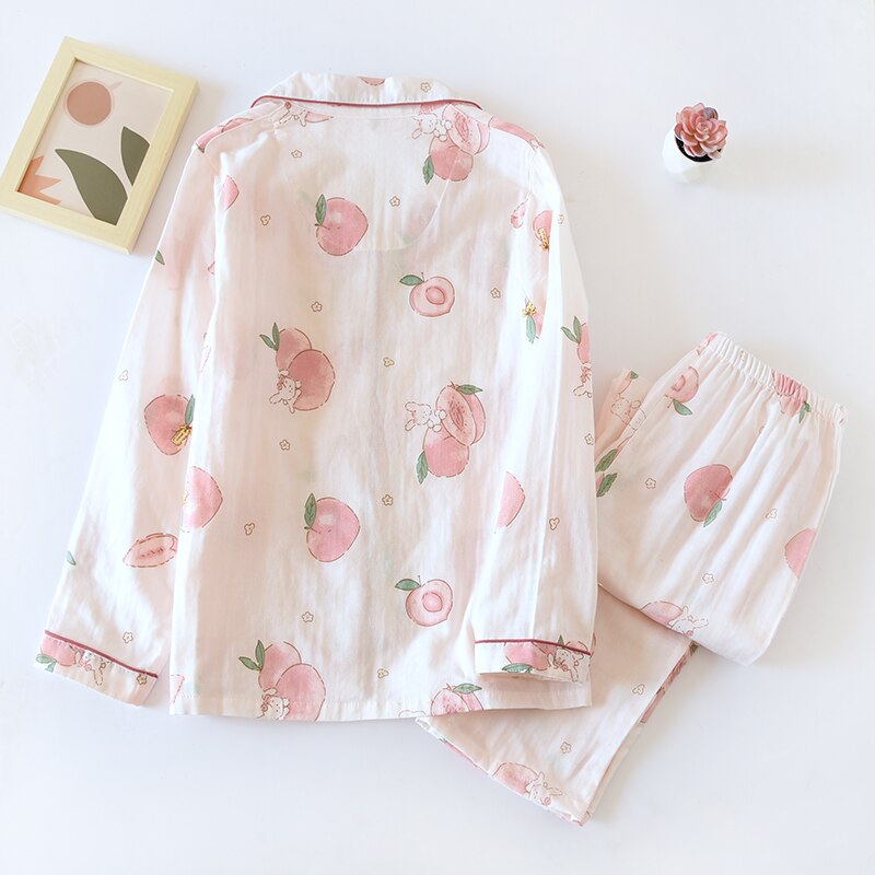 Pijamas de manga larga de gasa para mujer, ropa de casa suave y transpirable, para primavera y verano, servicio a domicilio, 2 piezas