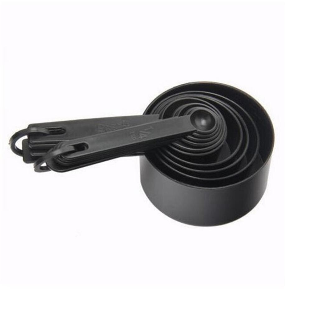 10 Uds. Cucharas de plástico negro para medir de cocina, cucharada de azúcar para café, tartas, hornear, harina, tazas medidoras, utensilios de cocina