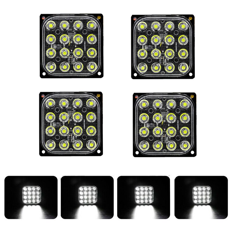 4 stuks vierkante flitsers van fso, 4 x 4, 16 led stroboscooplampen, aanhangers, led knipperlichten, vrachtwagen zijmarkeringsstroboscopen voor auto's: Ca516- w -4 stuks