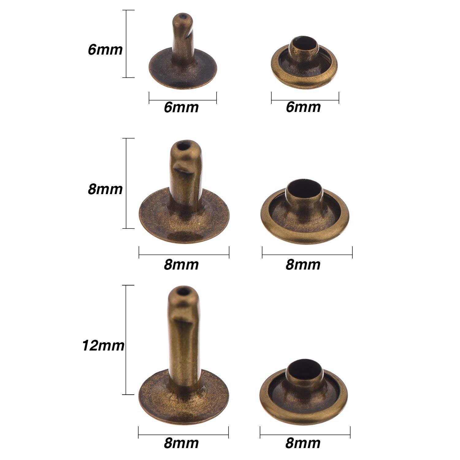180 Set 3 Maten Lederen Klinknagels Enkele Cap Klinknagel Buisvormige Metalen Studs Met 3 Stuks Fixing Tool Voor Diy Leer craft Klinknagels Rep