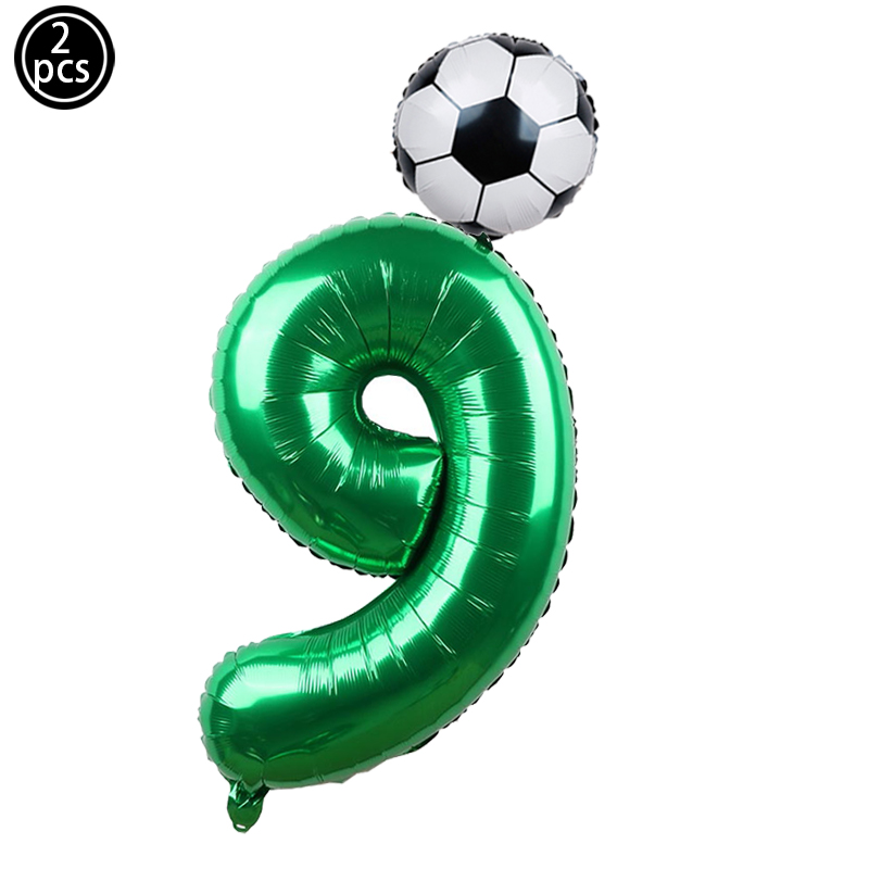 2pcs/lot 32inch Green Number Foil Ballons 18inch Soccer Helium Ballons Football Soccer Birthday Parti Sports Themed Party Decors