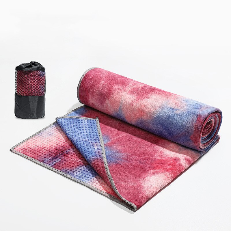 Yoga håndklæde silikone prikker slipsfarve trykt mat yoga håndklæde skridsikker superabsorberende mikrofiber yoga håndklæde med bærepose: Blå