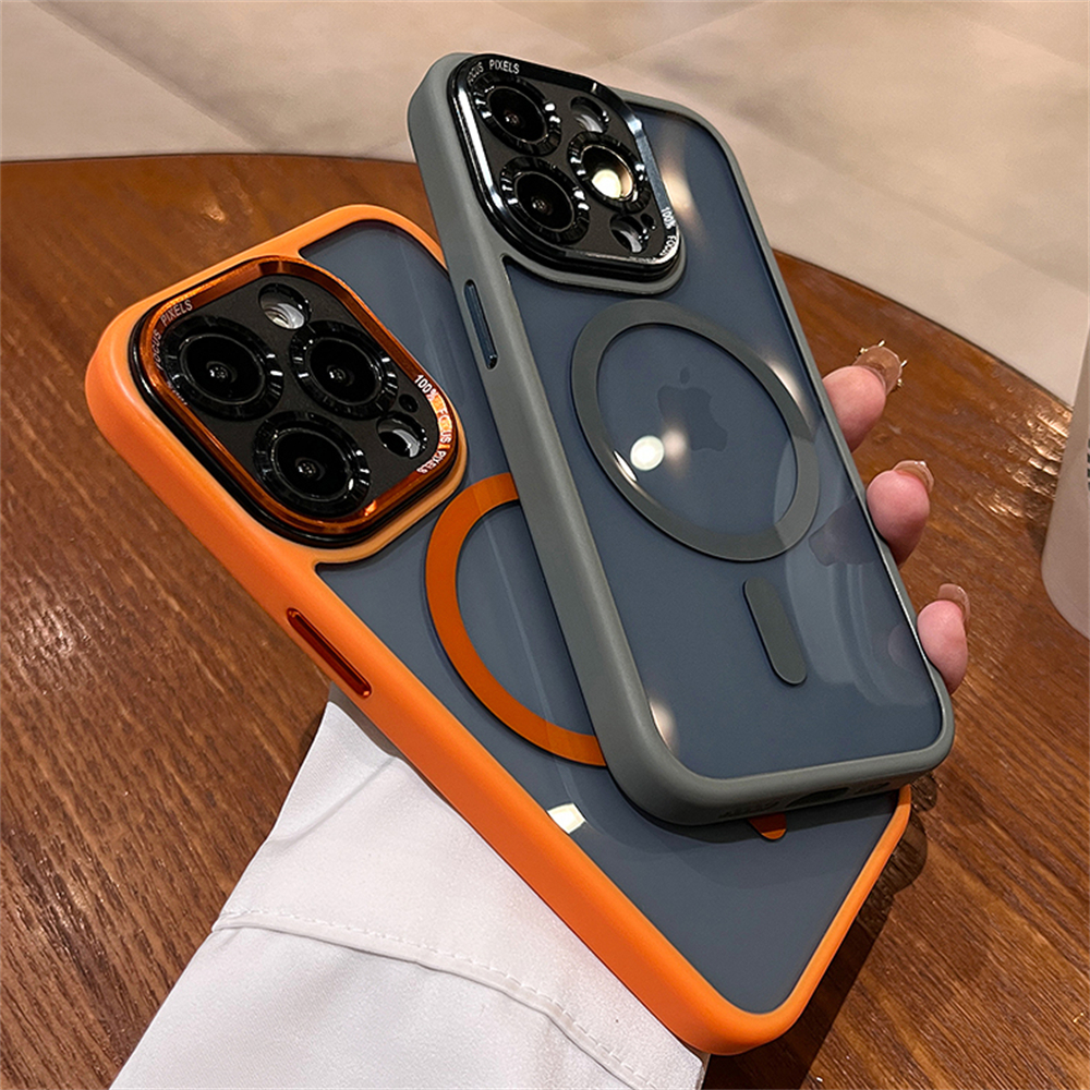 Luxury For Magsafe Magnetic Wireless Charger Case For iPhone 16 15 14 13 12 Pro Max Lens Protection Transparent Shockproof Cover