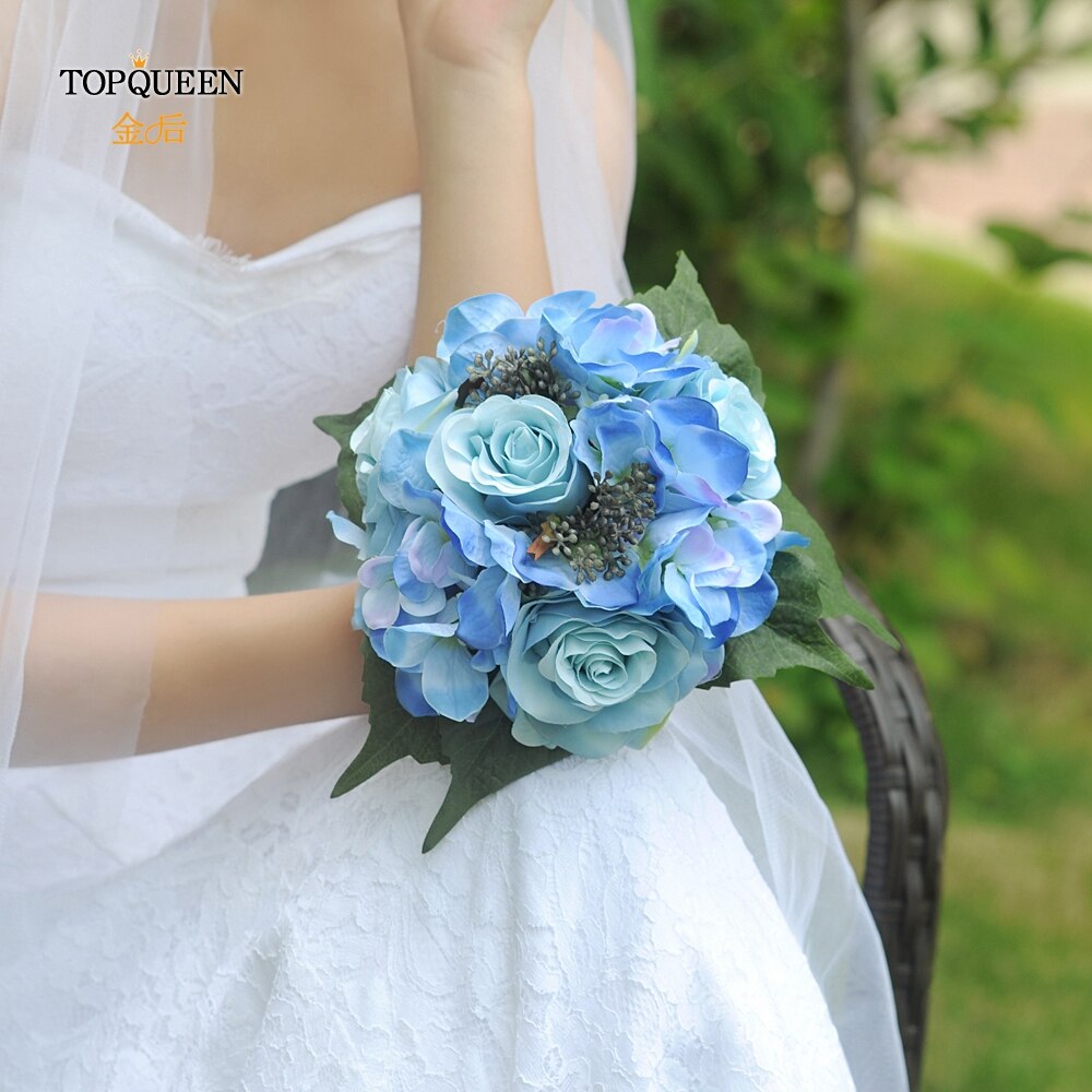 Topqueen Bridal Wedding Boeket Bloemen Bruiloft Boeket Kunstbloemen Blauw Boeket Bruiloft Bloem Boeket F16