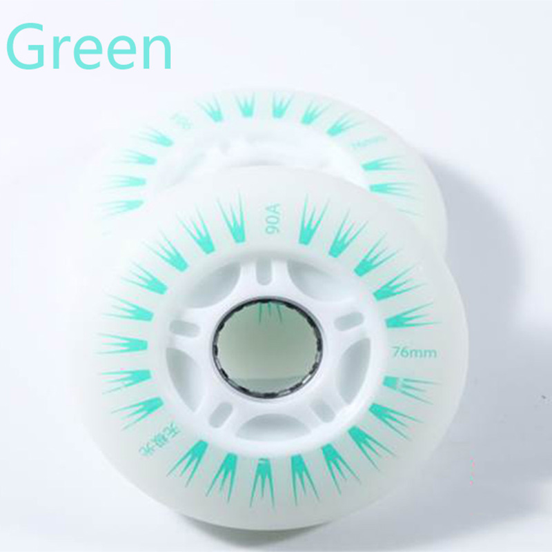 8 stk/sett aurora flash rulleskøyter lysende hjul for inline skate trening pu brems flatt blomsterhjul lysende 72mm 76mm 80mm: 8 stk grønn 72mm