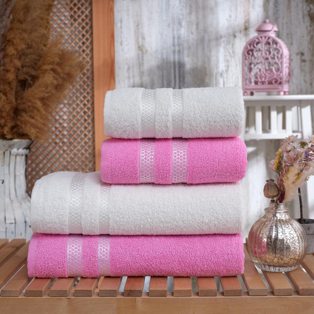 100%  bomull 2 st badlakan och 2 st handdukar set|rosa&vitt|hotell & spa, högabsorberande turkiska handdukar