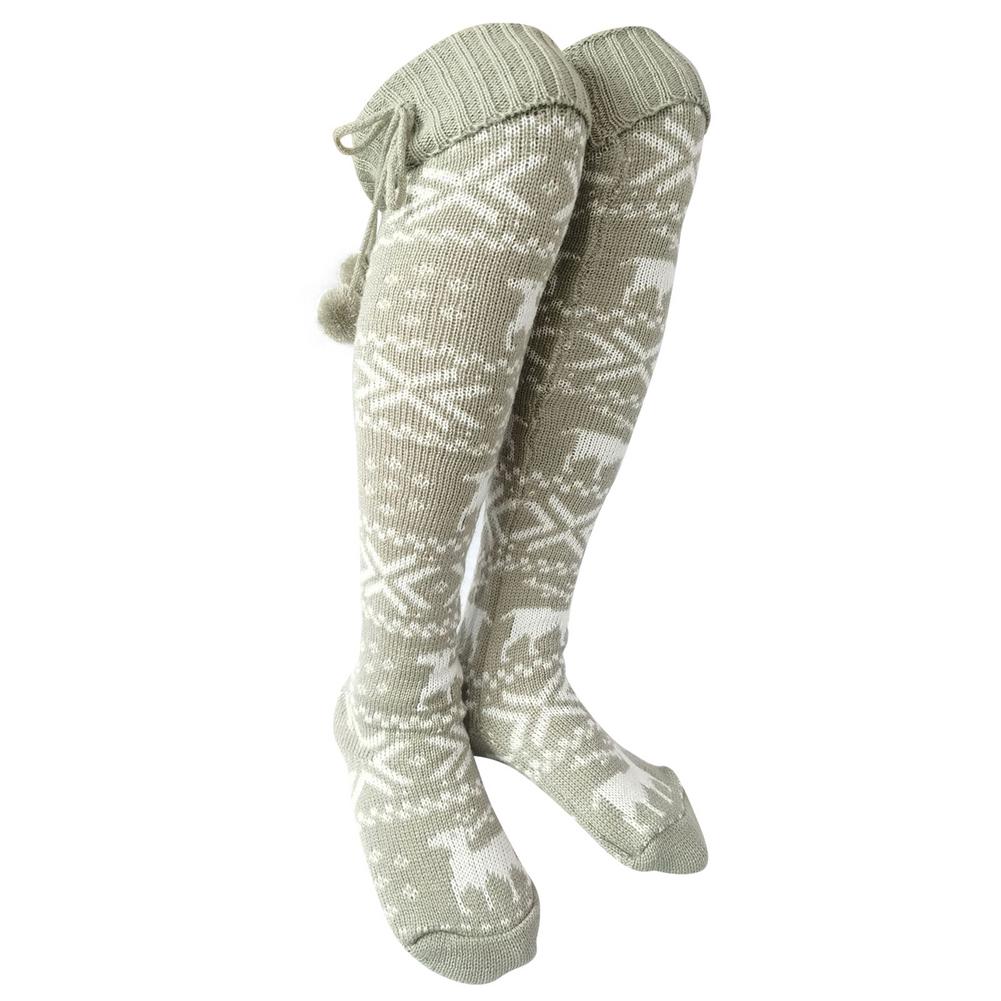 1 Paar Kerst Vrouwen Midden Kousen Leuke Katoen Elanden Print Sok Bohemian Stijl Warm Kousen: Gray