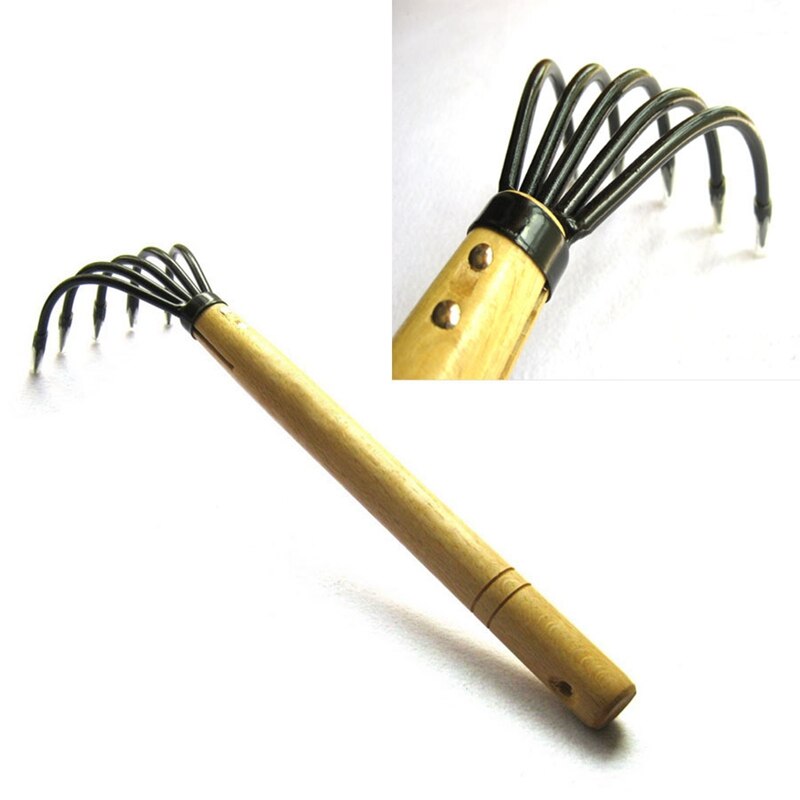 Râteau de jardinage Durable à 5 griffes, râteau de culture de fruits de mer avec manche en bois, Mini outils