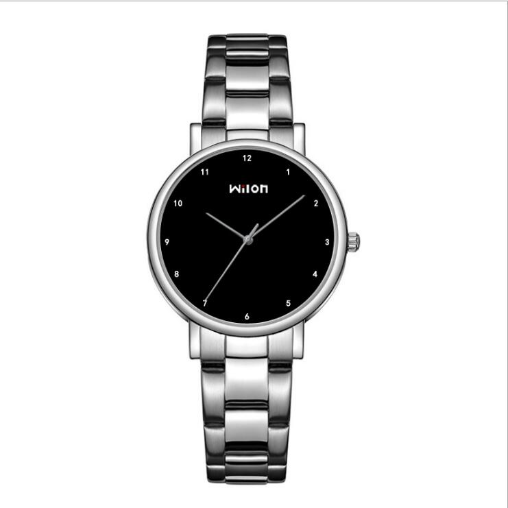 Paar horloges man vrouw quartz horloge eenvoudig ultradunne liefhebbers horloges roestvrijstalen band klok wilon 906: Zwart voor vrouwen