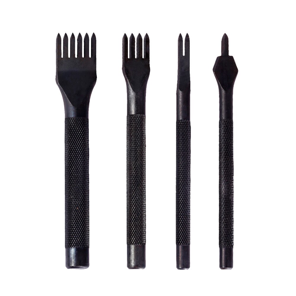 LMDZ Black Steel 3mm 4mm 1/2/4/6 Prong Inch Chisel Leather Craft Tools Hole Punch Lacing Stitching Perforate Leather