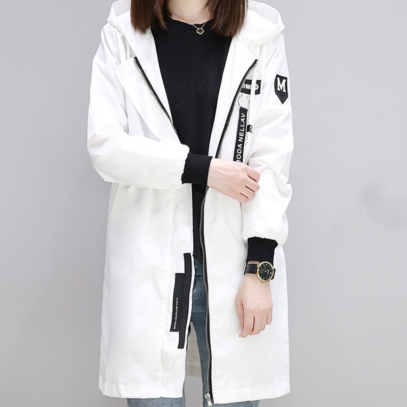 Trench-coat décontracté à manches longues et capuche pour femme, style militaire, mi-long, vert armée, casaco  lm028, printemps-automne