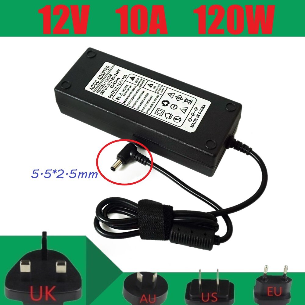 12V10A AC 100V-240V Converter power Adapter DC 12V 10A Power Supply EU/US/UK Plug DC 5.5*2.5mm LED light power adapte