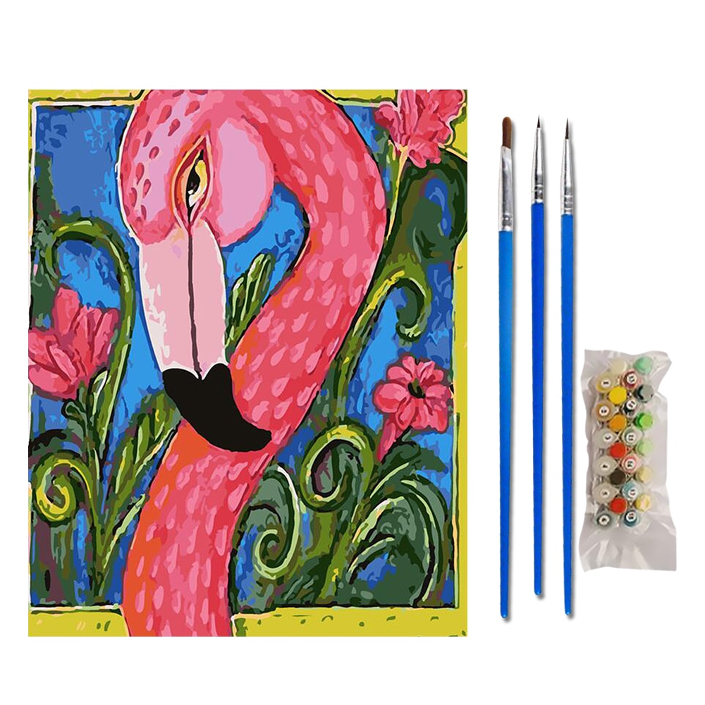 Maleri med tal kunst maling efter nummer diy flamingo illustration håndfyldt farve dekoration maleri olie maling