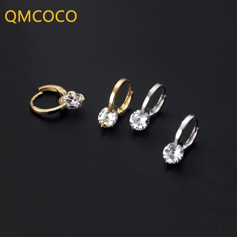 QMCOCO-pendientes de aro geométricos de circonita para mujer, aretes de Color plateado, temperamento de coreana, hebilla de oreja, accesorios de oreja finos simples