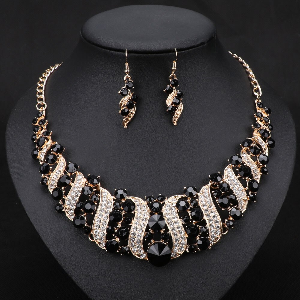 Mode Vrouwen Bruiloft Kettingen Sets Vintage Kraag Rhinestone Crystal Choker Kettingen Etnische Maxi Sieraden Sets