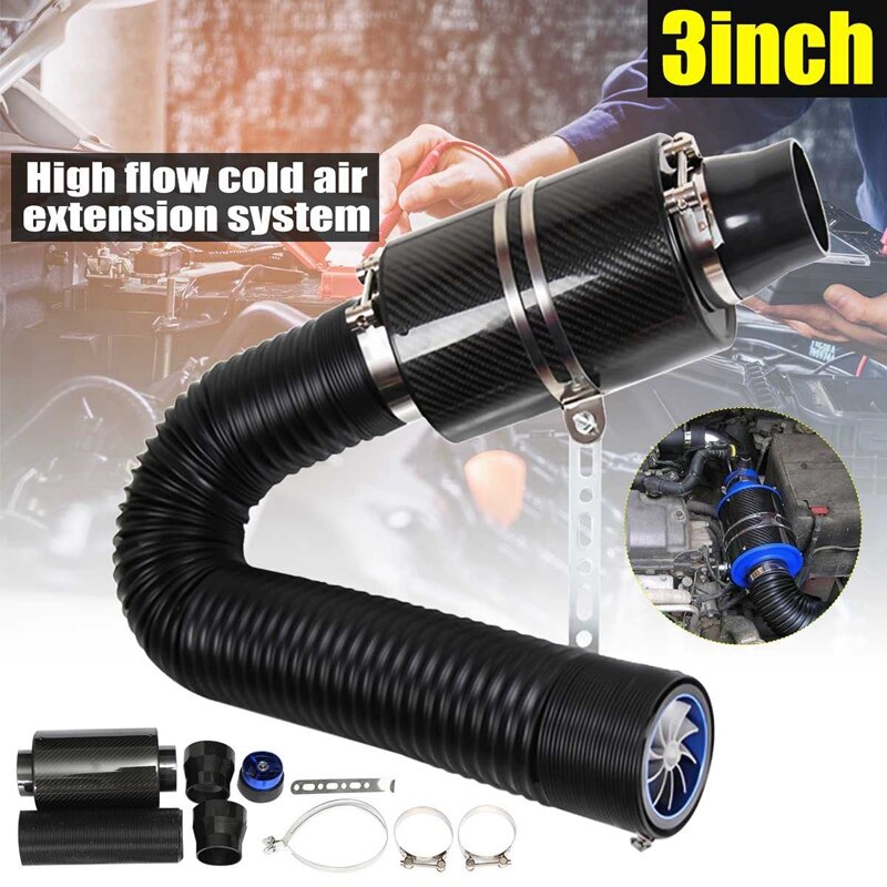 3 Inch Universal Car Cold Air Intake System with Fan Racing Carbon Fiber Cold Feed Induction Kit Air Intake Kit