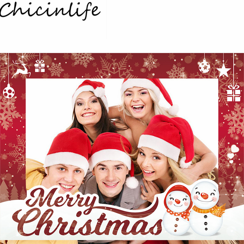 Chicinlife 1Pcs Merry Christmas Photo Booth Frame Props Adult Kids Xmas Party Happy Eve PhotoBooth Props Decoration Supplies