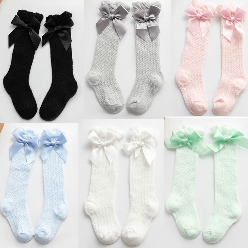 Chaussettes en maille à nœud papillon pour enfants, chaussettes d'été fines anti-moustiques pour bébés filles, chauffe-jambes rayées, princesse