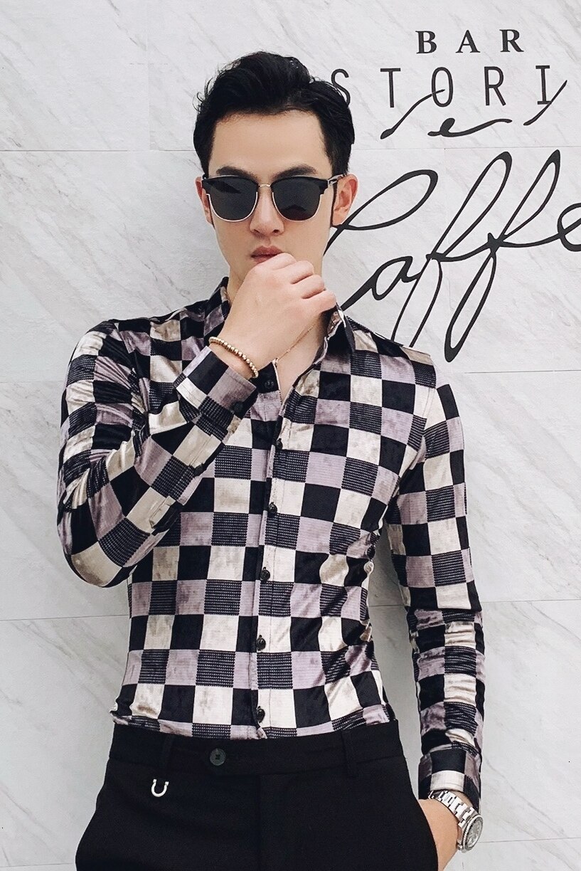 Plaid camisa hombre slim fit mænd street wear retro herre casual skjorter bomuld business kontor skjorte ternet fløjls skjorter