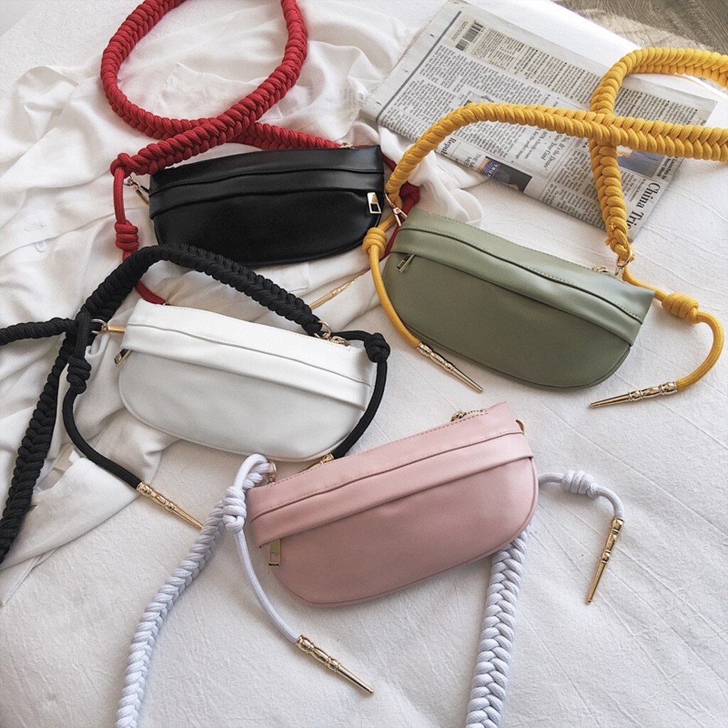 Kvinner glidelås lær vevd kjede skuldervesker crossbody bag brystvesker fanny pakke til kvinner midje posere #15