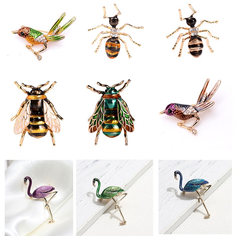 (Inklaring Verwerking) Elegante Dier Insect Broches Pins Bee Mier Flamingo Pauw Mannen Vrouwen Broche Voor Party