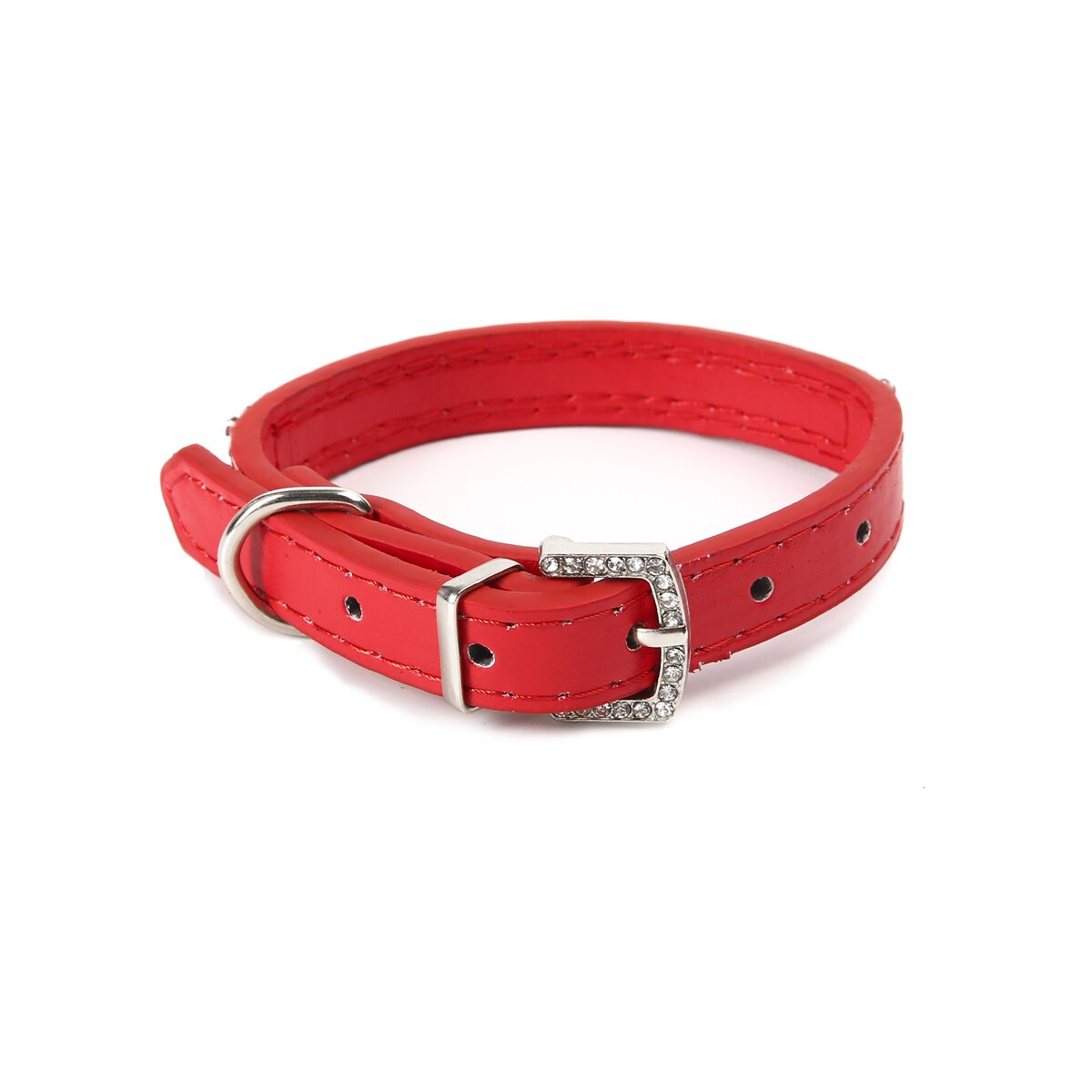 Bling Rhinestone Puppy Cat Collars Adjustable Leather Collar For Small Medium Dogs Cats Chihuahua Pug S M L Size: red / S